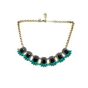 J Crew Necklace Turquoise Blue Green Rhinestone Statement Runway Chunky